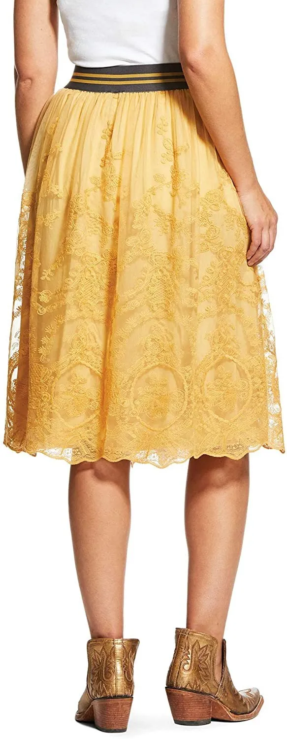 Ariat Women's Mustard Lace Midi Stevie Skirt, Gold, X-Large