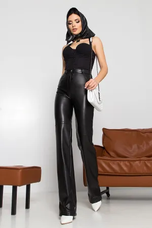 Black Eco Leather Pants Stylish Women Clothing