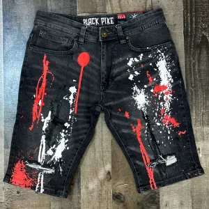 Black pike- paint splatter denim shorts