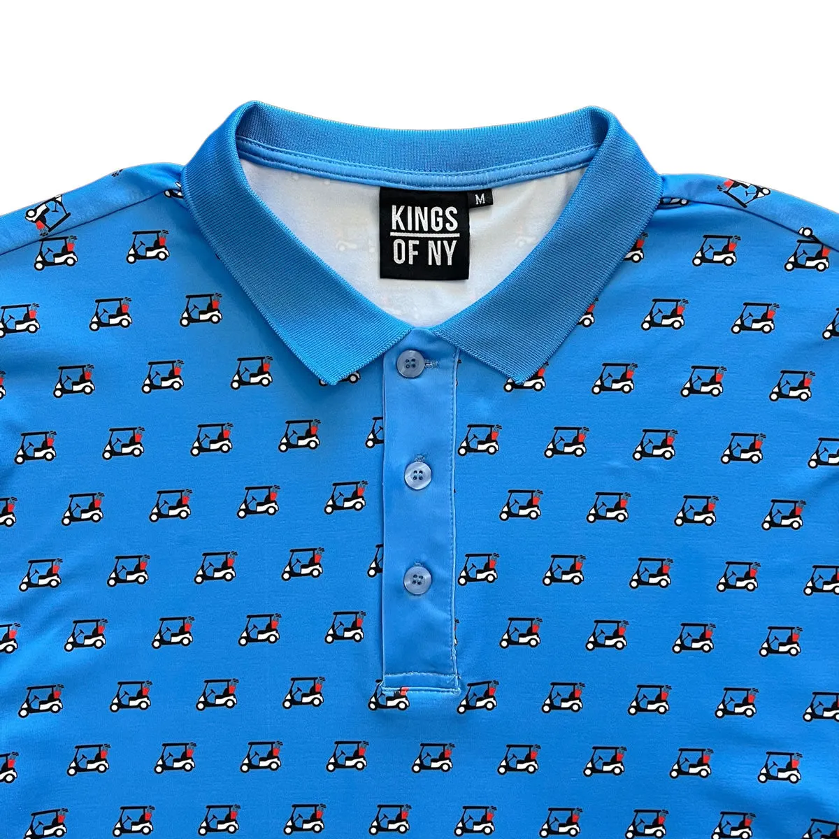 Blue Golf Cart Print Short Sleeve Men's Golf Polo Shirt