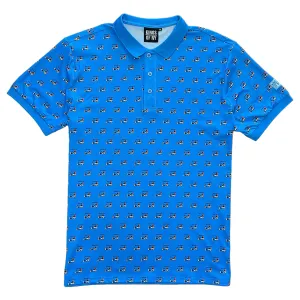 Blue Golf Cart Print Short Sleeve Men's Golf Polo Shirt