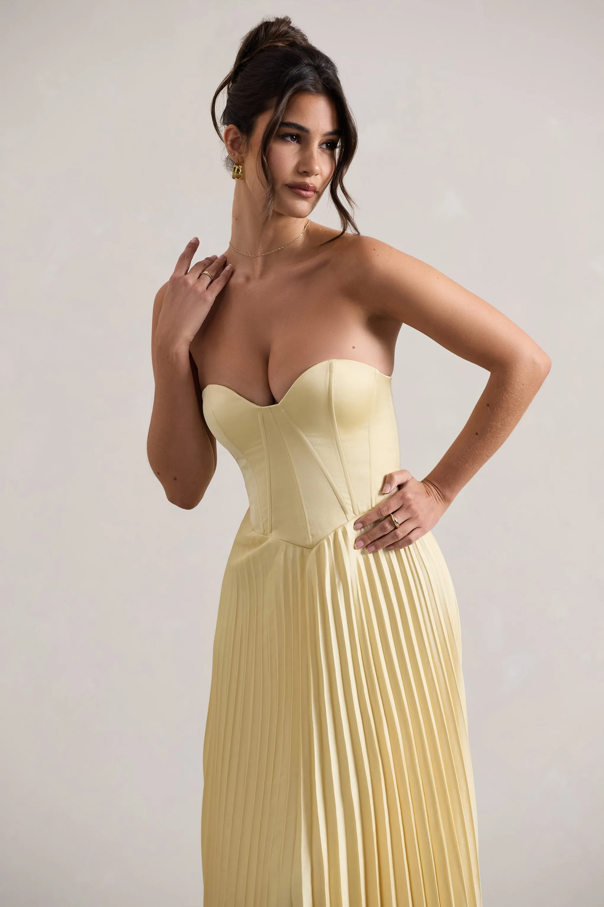 Bordeaux | Lemon Satin Corset Style Midi Dress