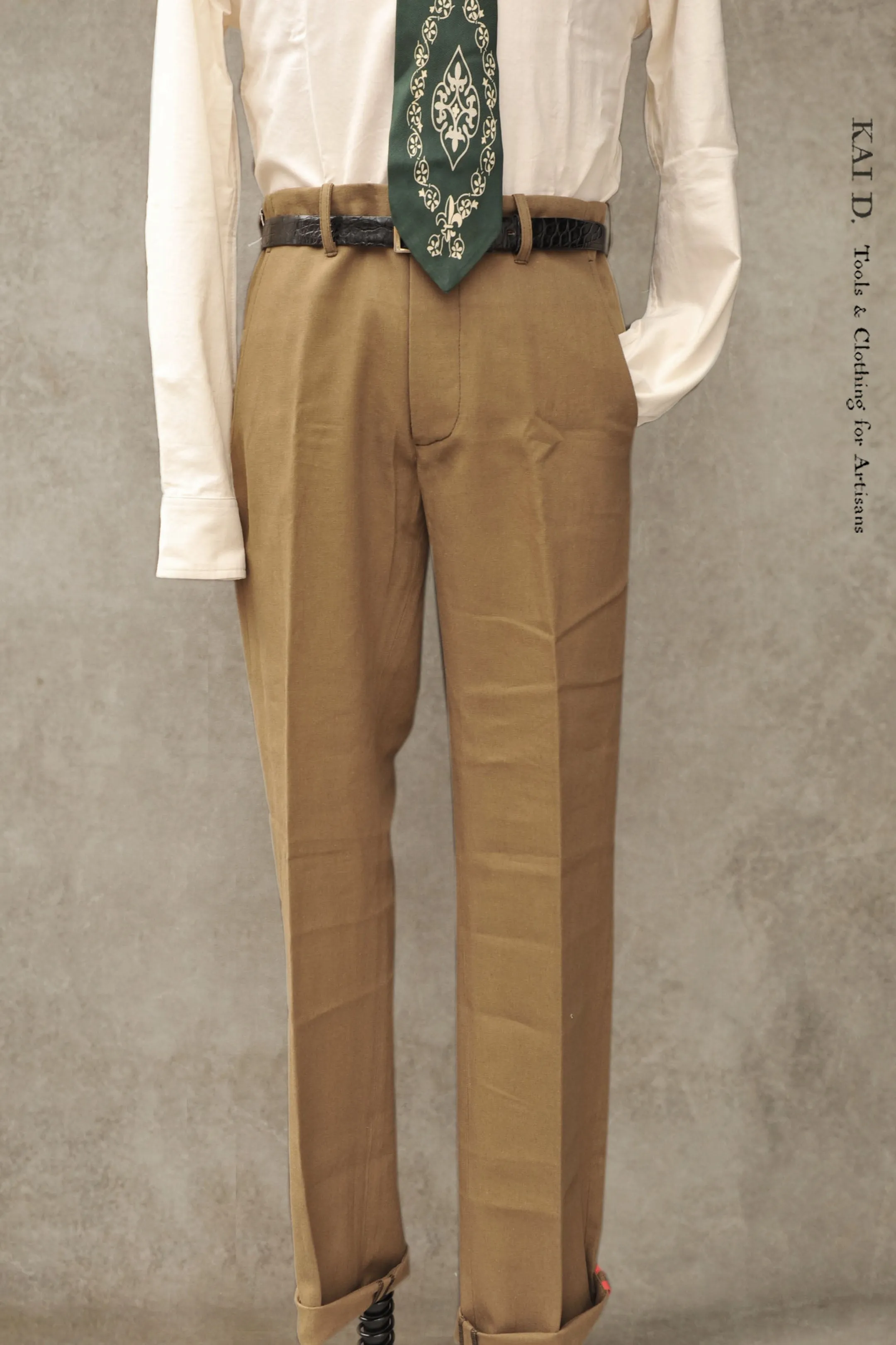 Borough Pants - Cotton Linen Herringbone - Khaki - 32 34, 36