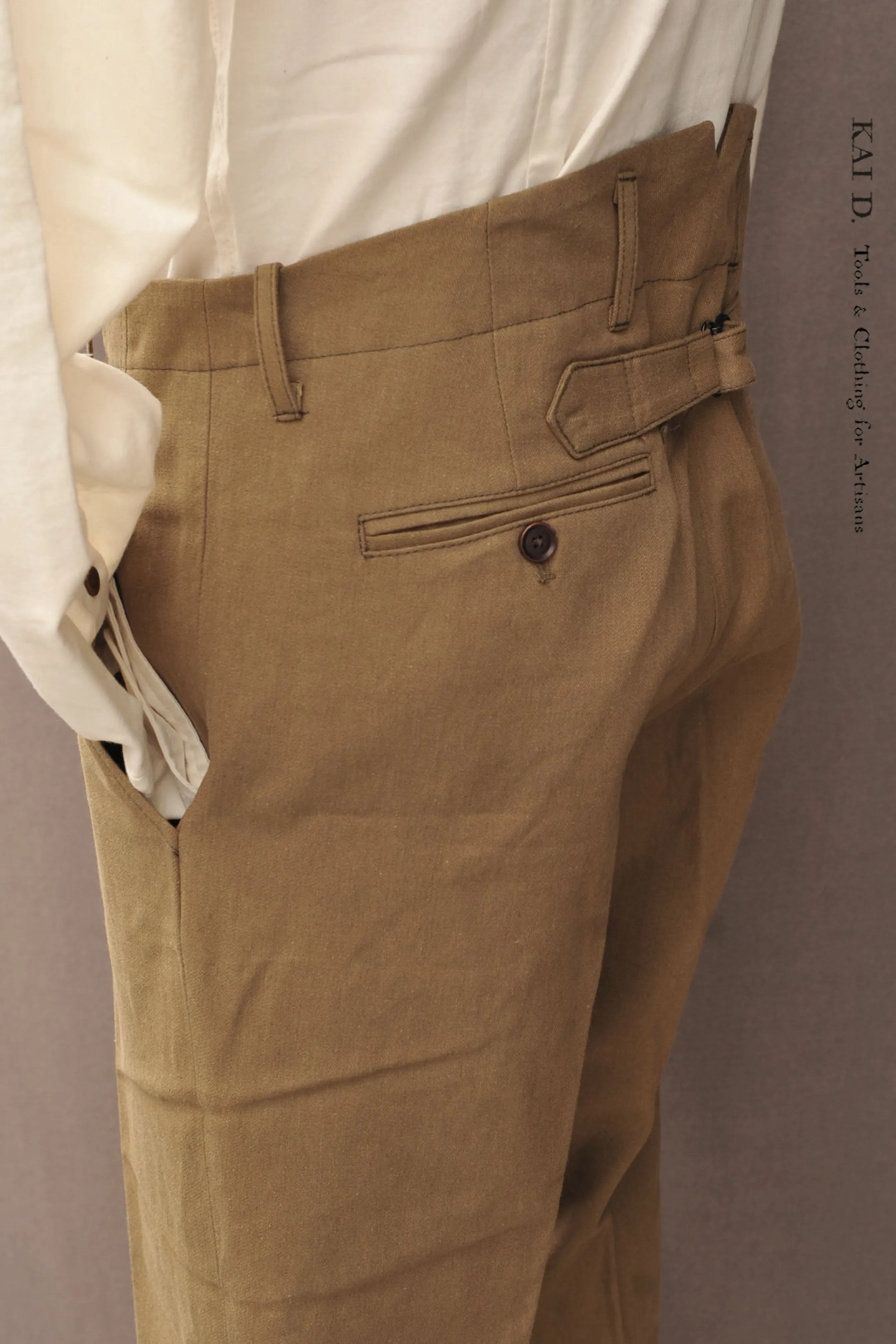 Borough Pants - Cotton Linen Herringbone - Khaki - 32 34, 36