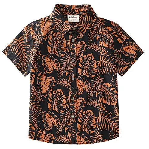 Boy Short Sleeve Navy Leaf Print Shirt