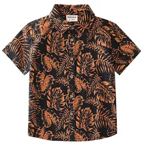 Boy Short Sleeve Navy Leaf Print Shirt