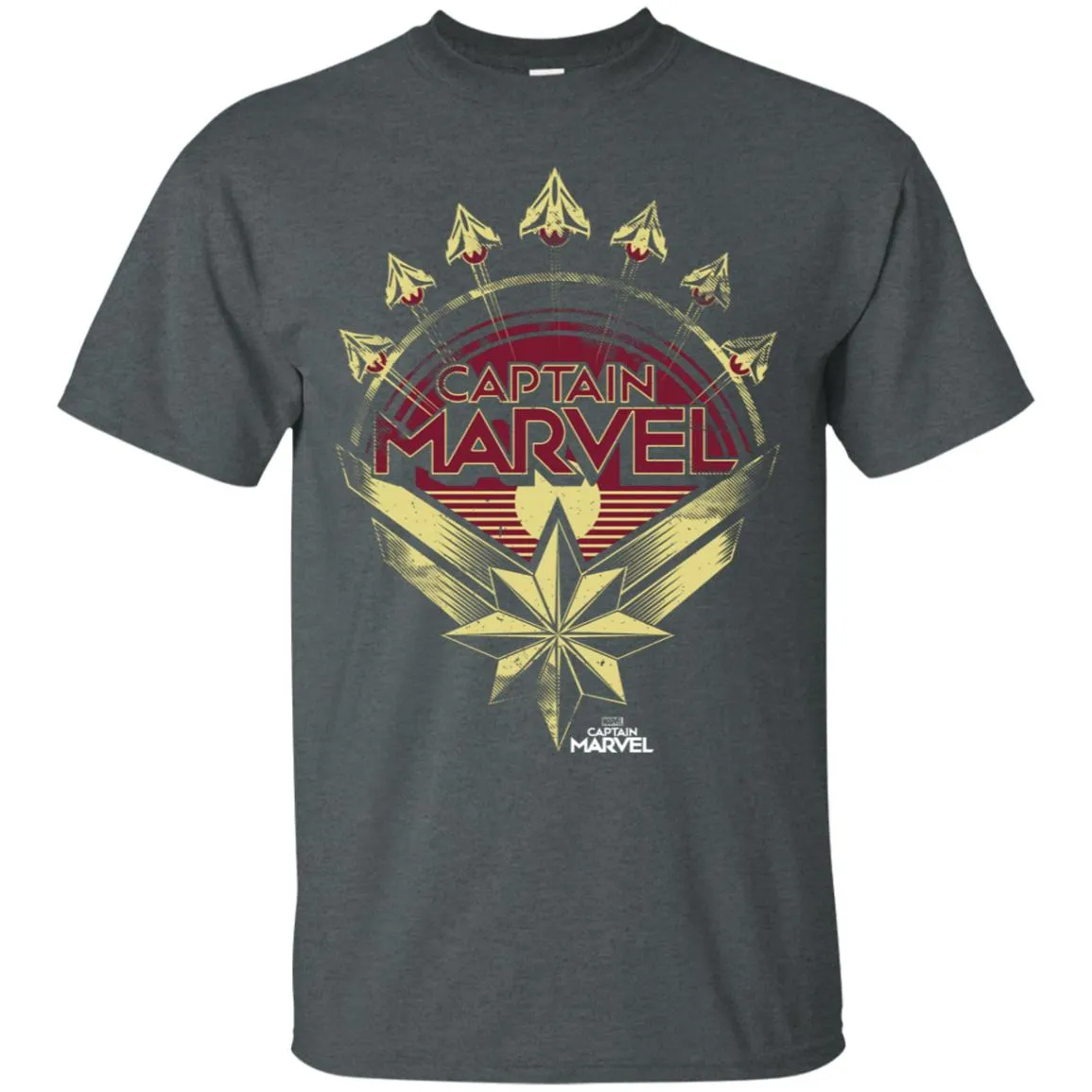 Captain Marvel Yellow Red Plane Flight Logo Men Cotton T-Shirt