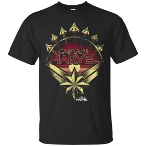 Captain Marvel Yellow Red Plane Flight Logo Men Cotton T-Shirt