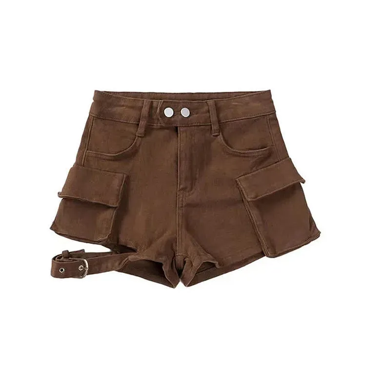 Chic High Waist Cargo Pockets Denim Shorts