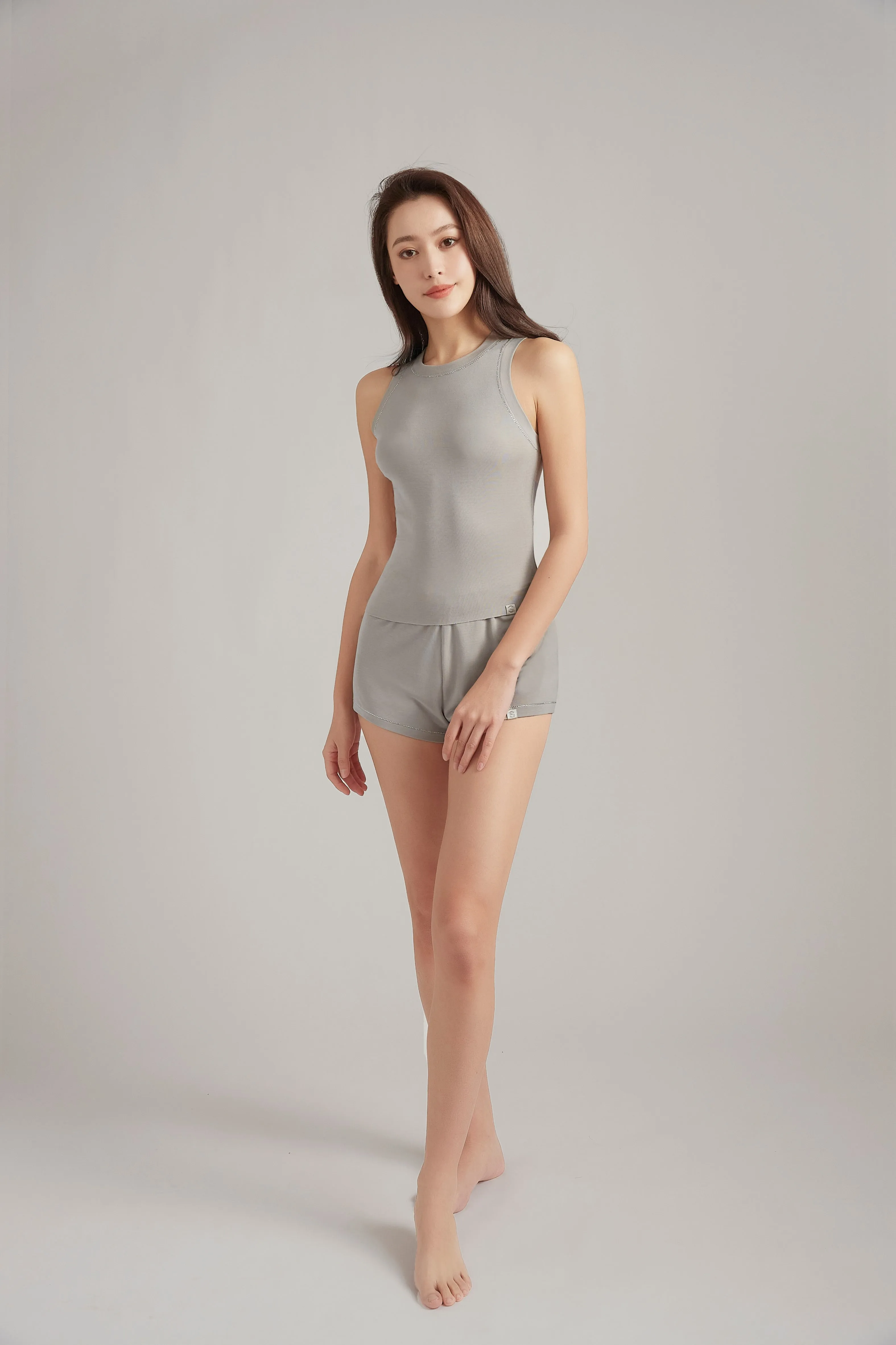 Crystal Grey Silk Blend Tank Top