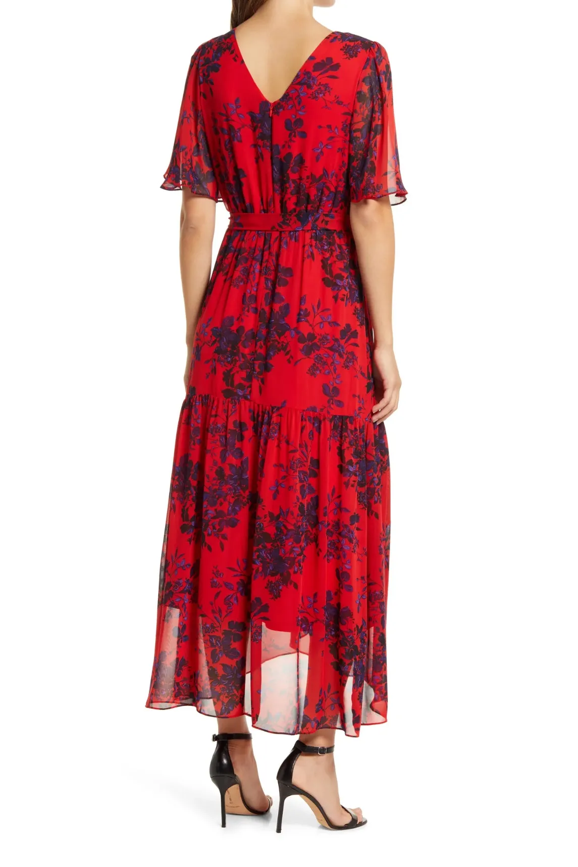 Donna Rico Floral Faux Wrap Flutter Sleeve Dress