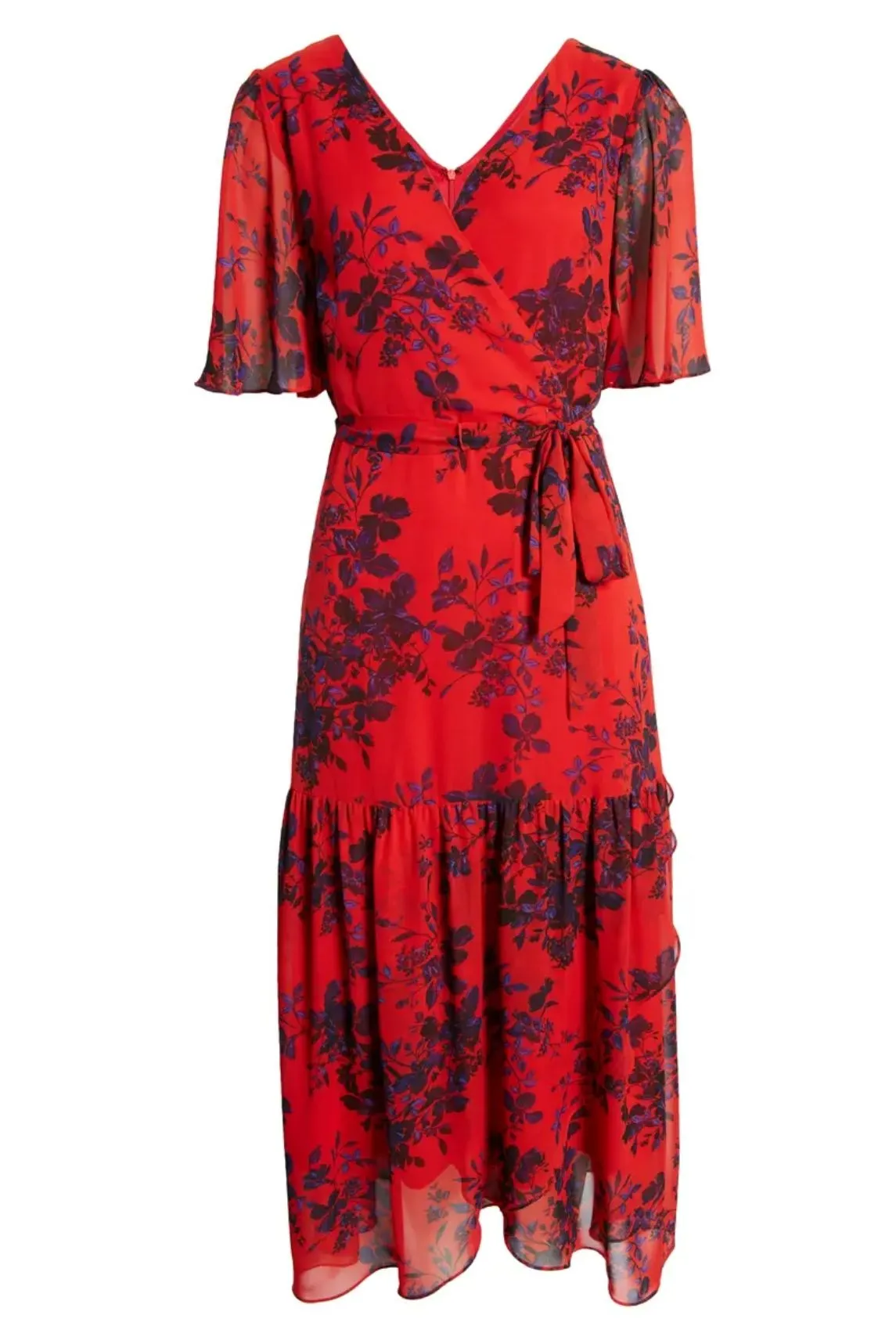 Donna Rico Floral Faux Wrap Flutter Sleeve Dress