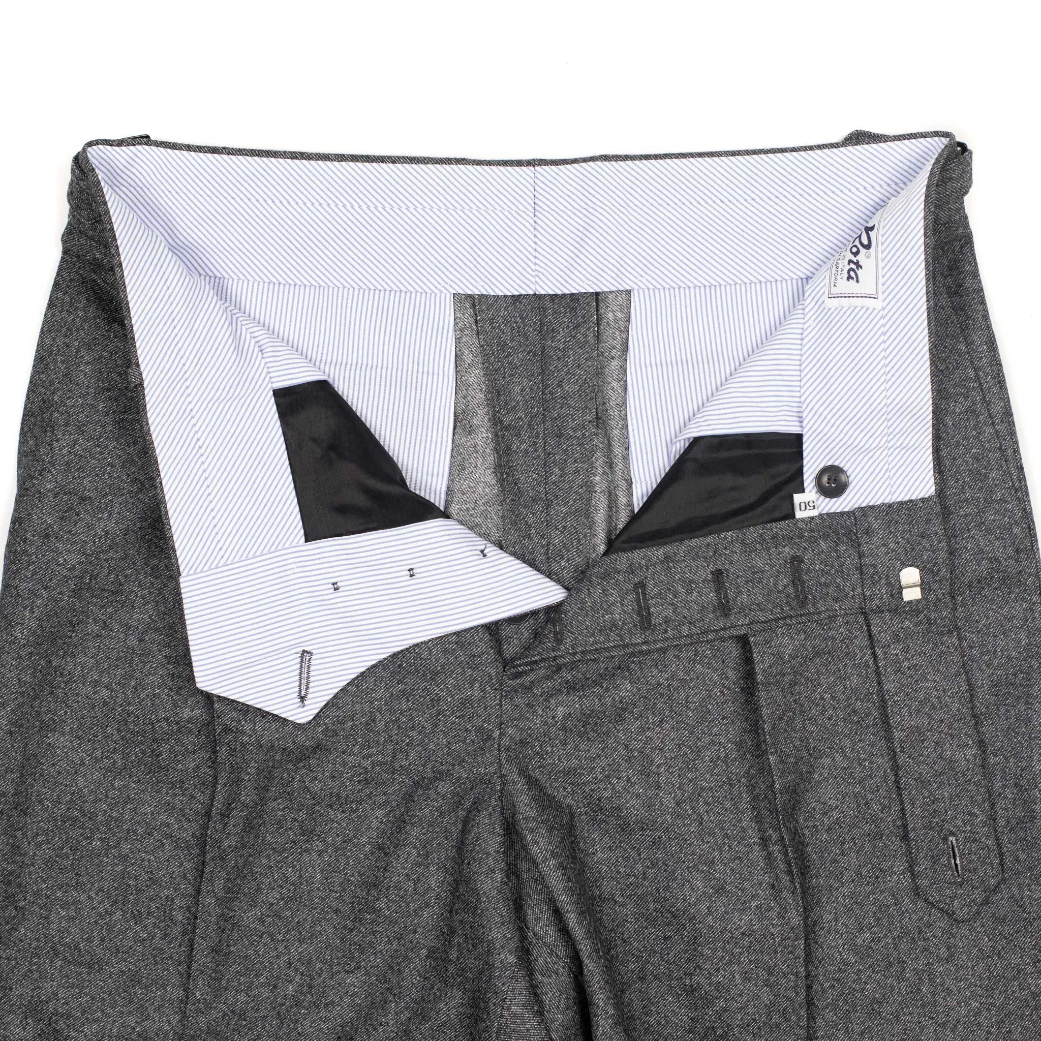 Exclusive Westside side-tab pleated high-rise wide trousers in grey melange wool twill