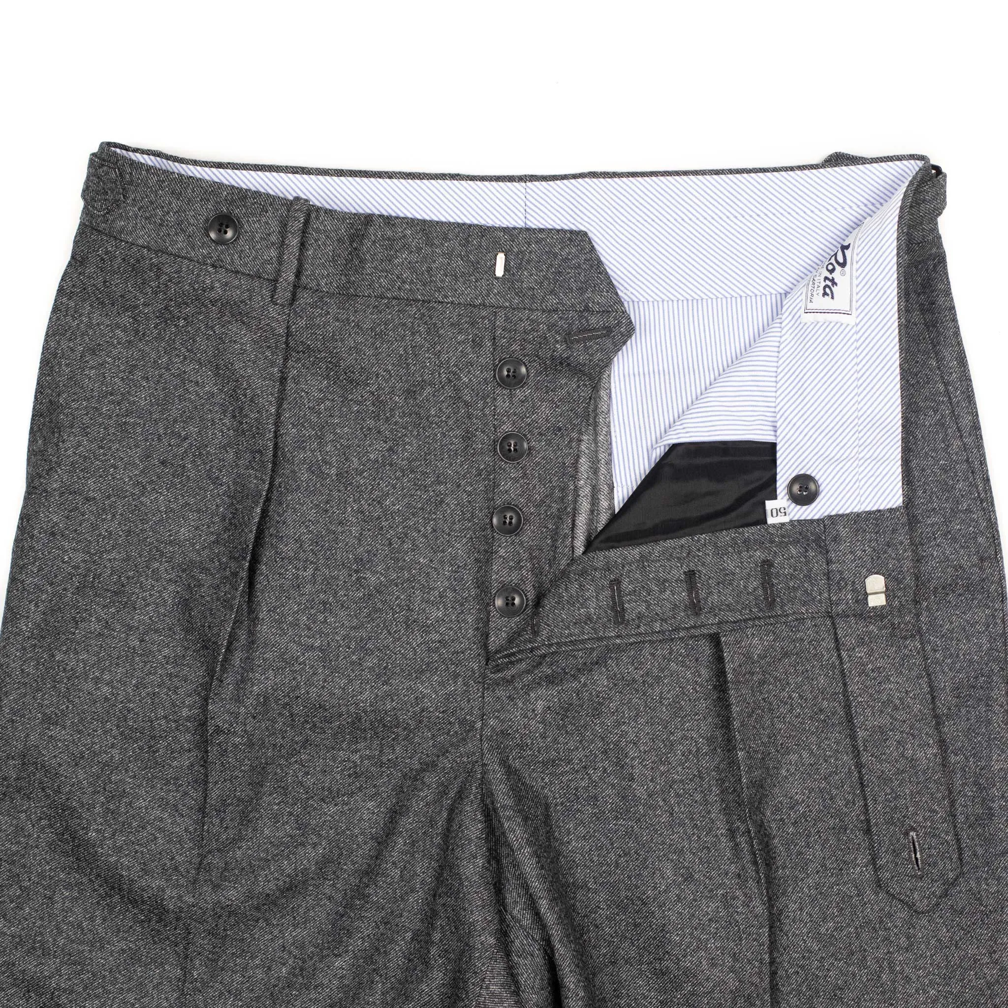 Exclusive Westside side-tab pleated high-rise wide trousers in grey melange wool twill