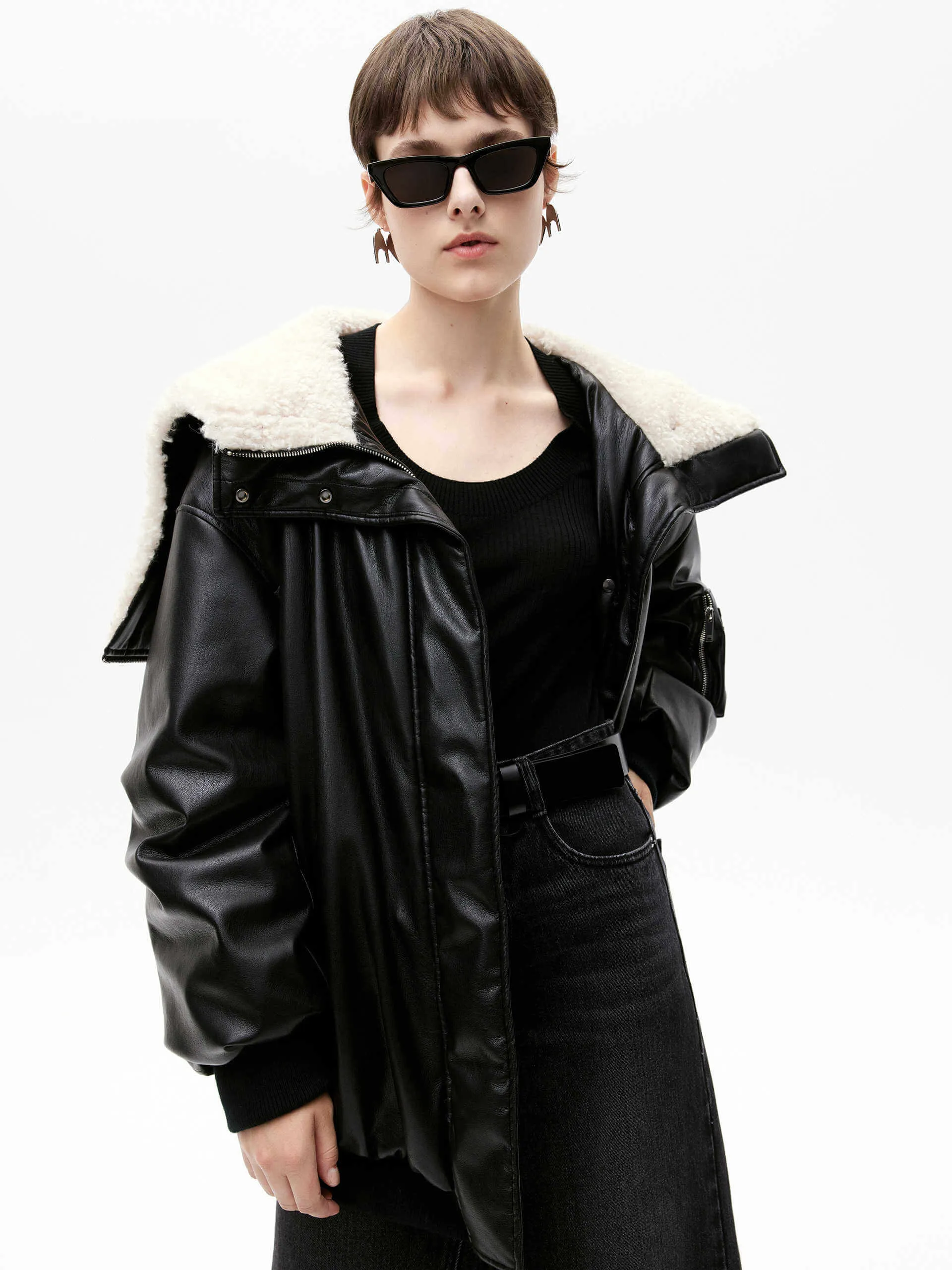 Faux Leather Hoodie Jacket