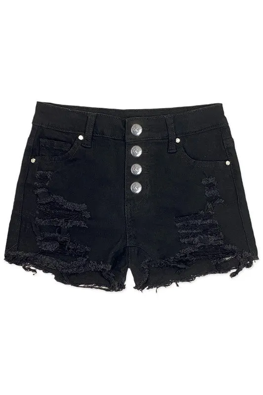 Girl's Premium Denim Shorts w/ 4 Buttons & Full l Distress