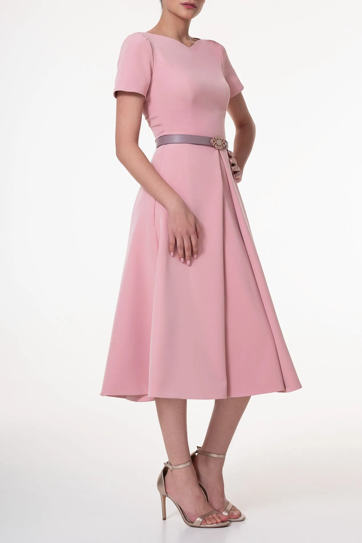 Grace Crepe Midi Dress in Powder