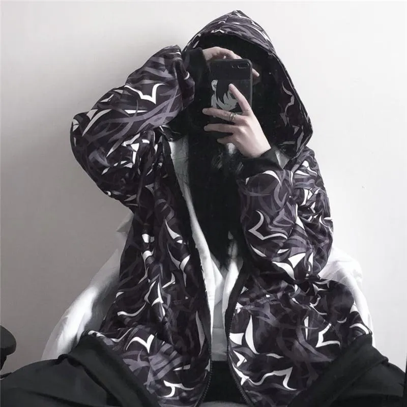 Graffiti Printed Teenage Fashion Hooded Loose Sweatshirt