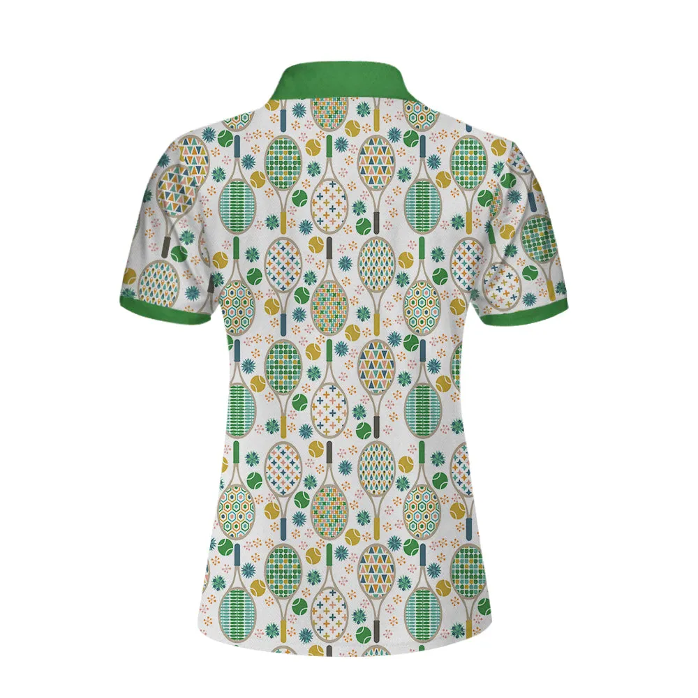 Green And Golden Tennis Pattern Short Sleeve Women Polo Shirt Coolspod