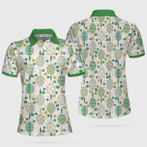 Green And Golden Tennis Pattern Short Sleeve Women Polo Shirt Coolspod