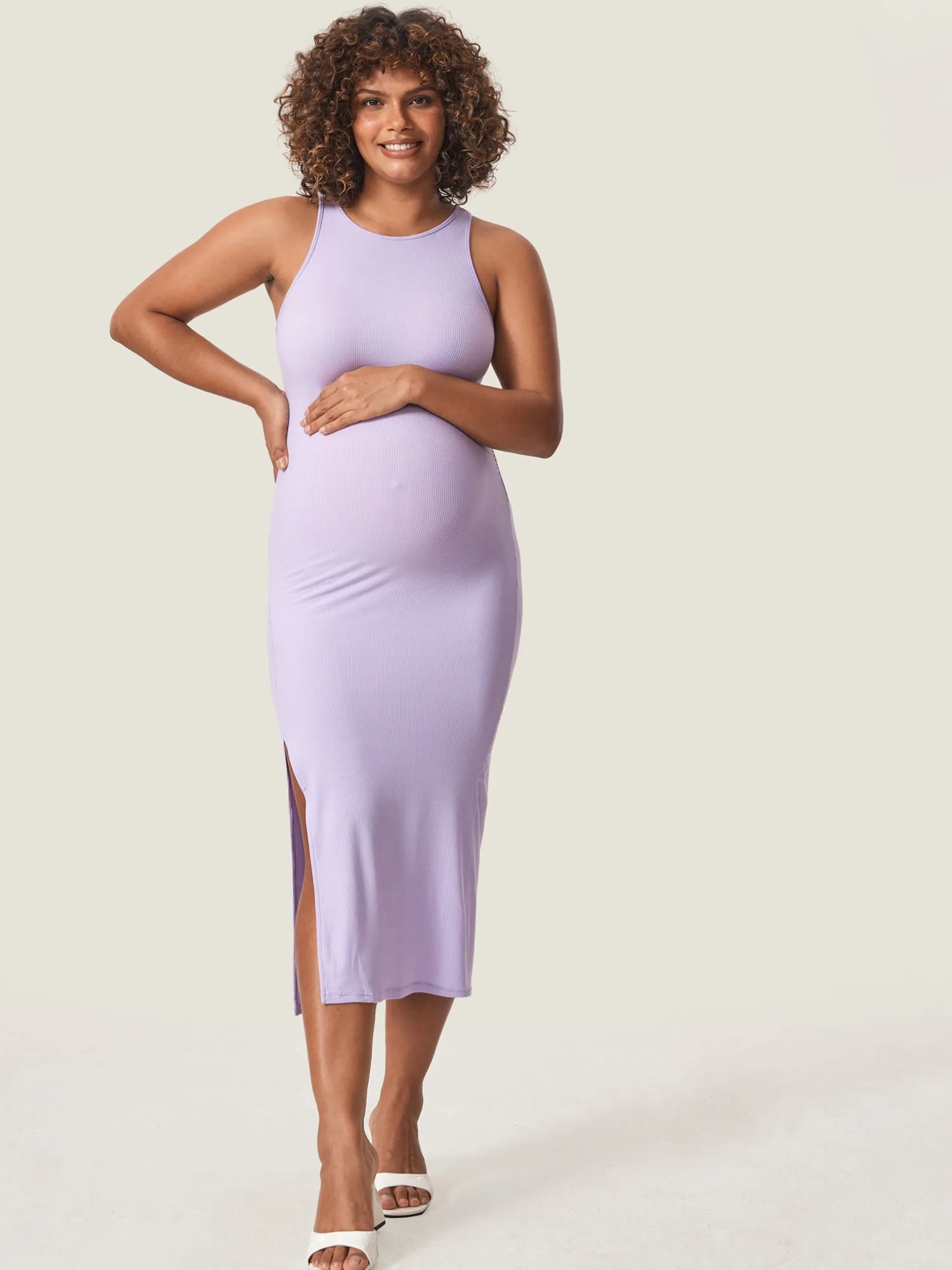 Halter Neck Ribbed Maternity Dress