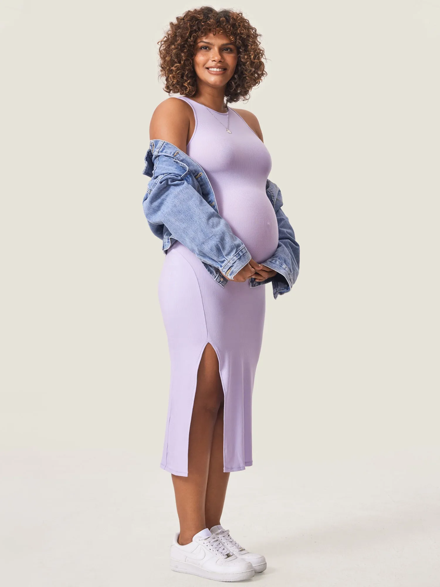 Halter Neck Ribbed Maternity Dress