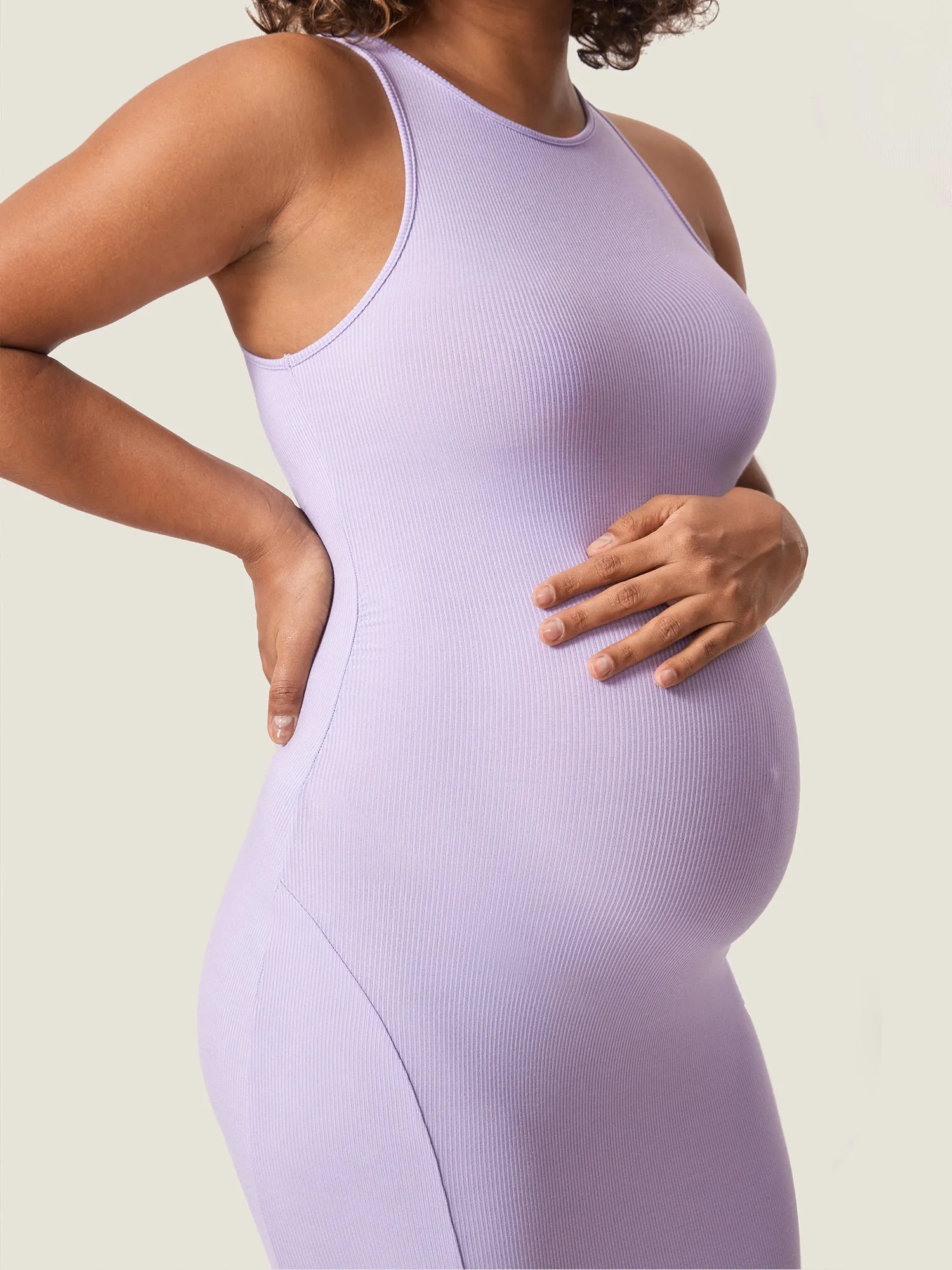 Halter Neck Ribbed Maternity Dress