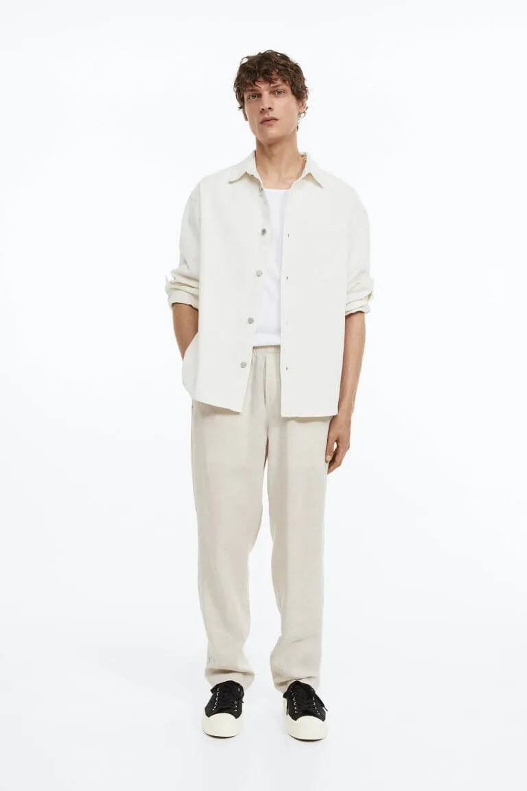 H&M Lniane Regular Fit trousers, cream