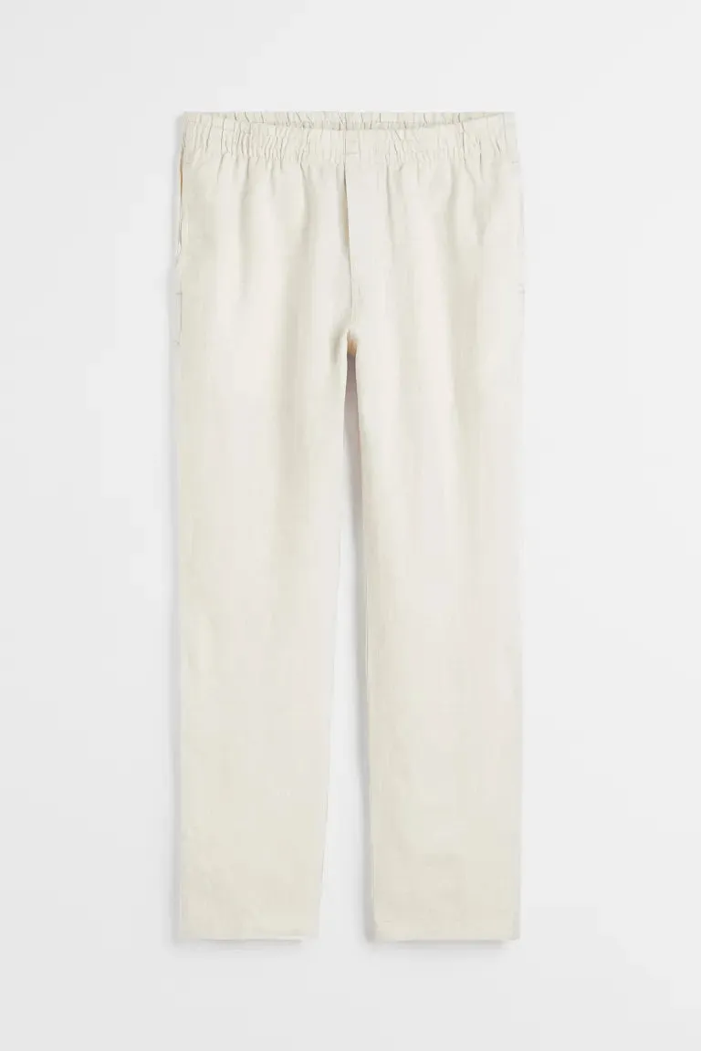 H&M Lniane Regular Fit trousers, cream