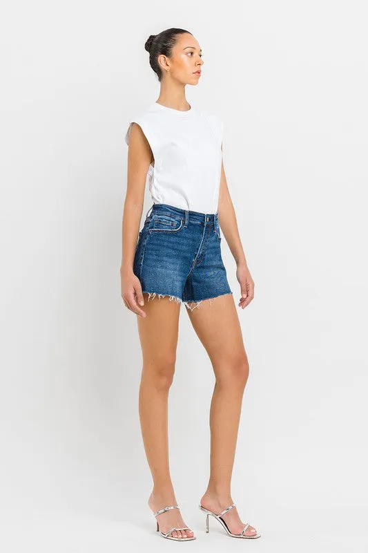 High Rise Slit Raw Hem A-Line Shorts