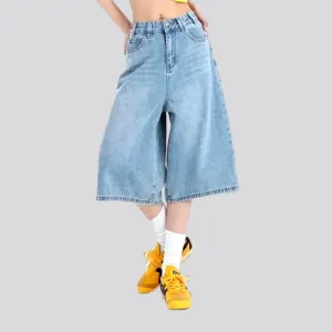 High-waist light-wash denim shorts for women