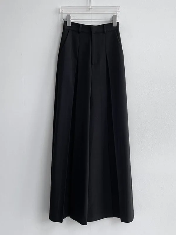 High Waisted Wide Leg Pleated Solid Color Casual Pants Bottoms Trousers