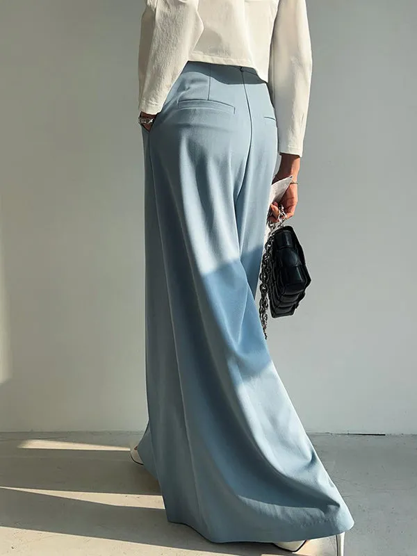 High Waisted Wide Leg Pleated Solid Color Casual Pants Bottoms Trousers