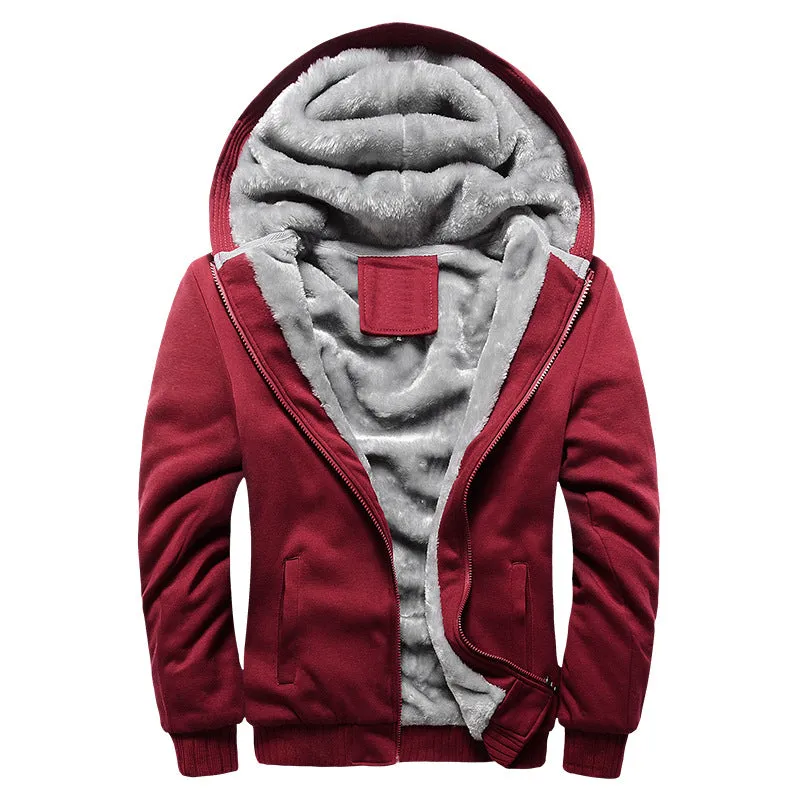 HOODED AUTUMN AND WINTER MEN'S BASEBALL JACKET, MEN'S OUTERWEAR, SPORT WITH THICK FLEECE