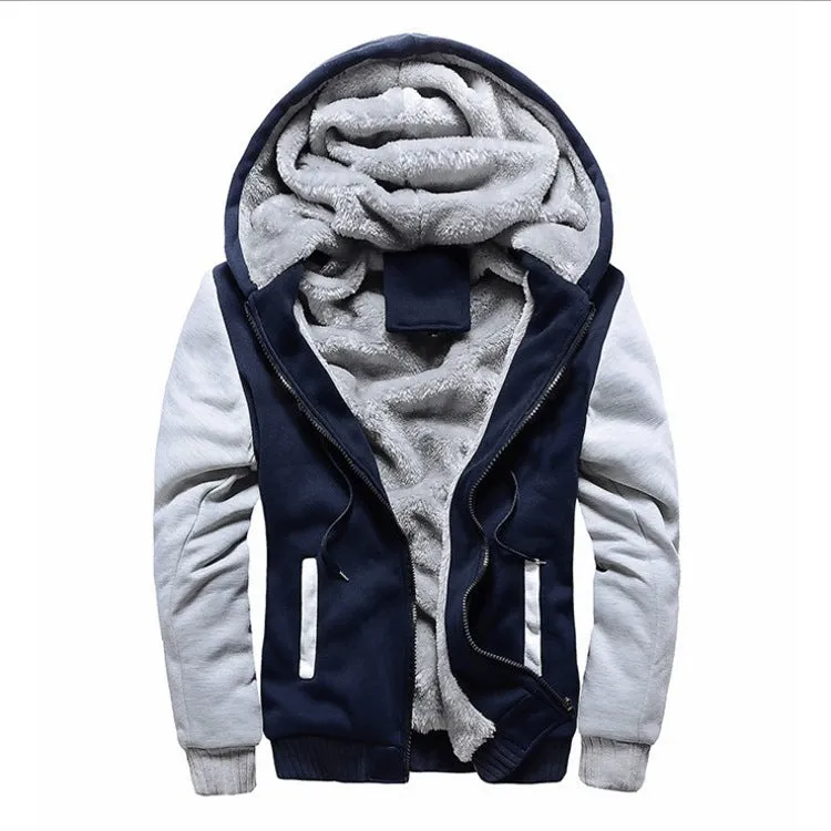 HOODED AUTUMN AND WINTER MEN'S BASEBALL JACKET, MEN'S OUTERWEAR, SPORT WITH THICK FLEECE