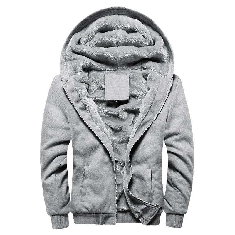 HOODED AUTUMN AND WINTER MEN'S BASEBALL JACKET, MEN'S OUTERWEAR, SPORT WITH THICK FLEECE