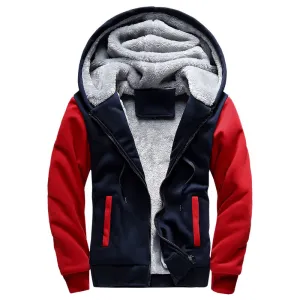 HOODED AUTUMN AND WINTER MEN'S BASEBALL JACKET, MEN'S OUTERWEAR, SPORT WITH THICK FLEECE