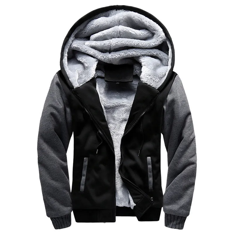 HOODED AUTUMN AND WINTER MEN'S BASEBALL JACKET, MEN'S OUTERWEAR, SPORT WITH THICK FLEECE