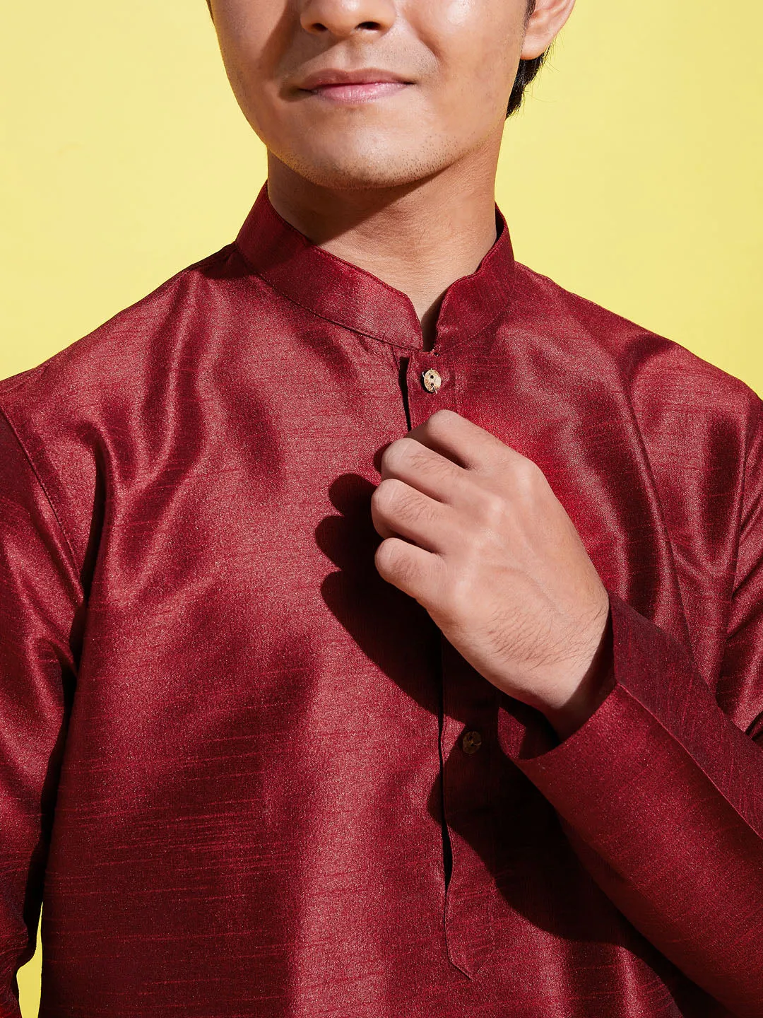 Jashvi Boys' Maroon Silk Blend Kurta and Pyjama Set