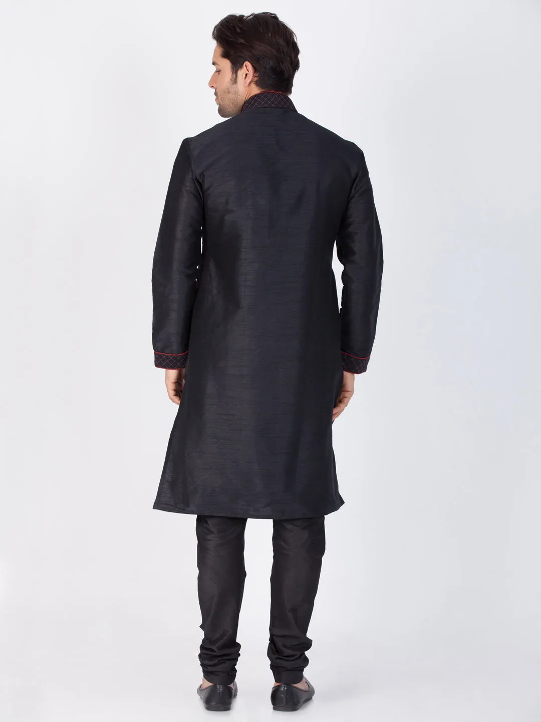 Jashvi Men's Black Silk Blend Kurta and Pyjama Set