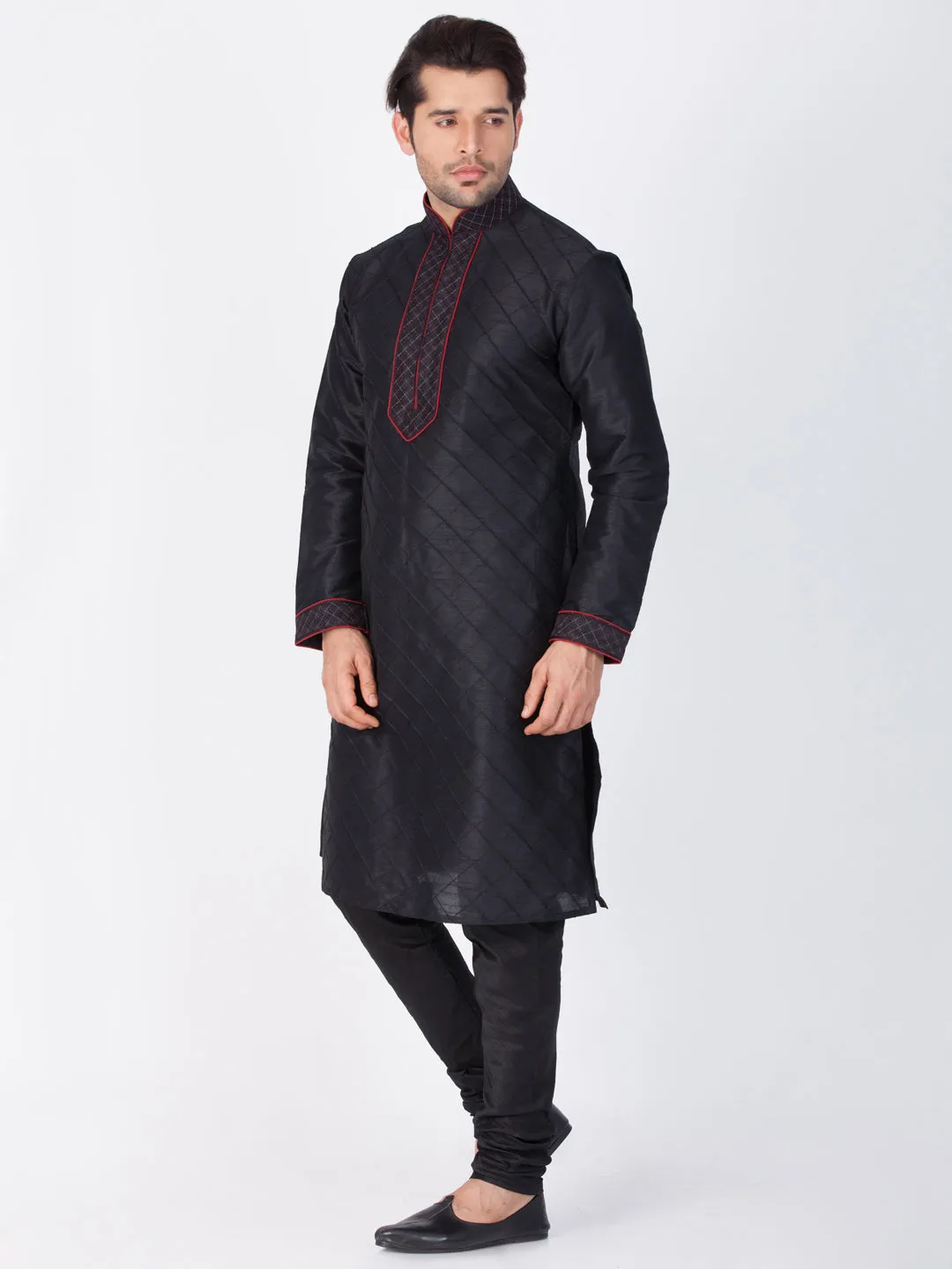 Jashvi Men's Black Silk Blend Kurta and Pyjama Set