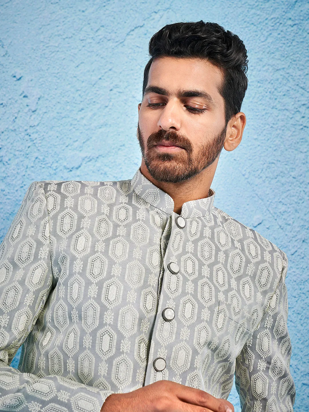 Jashvi Men's Grey - Jodhpuri,Pyjama Set