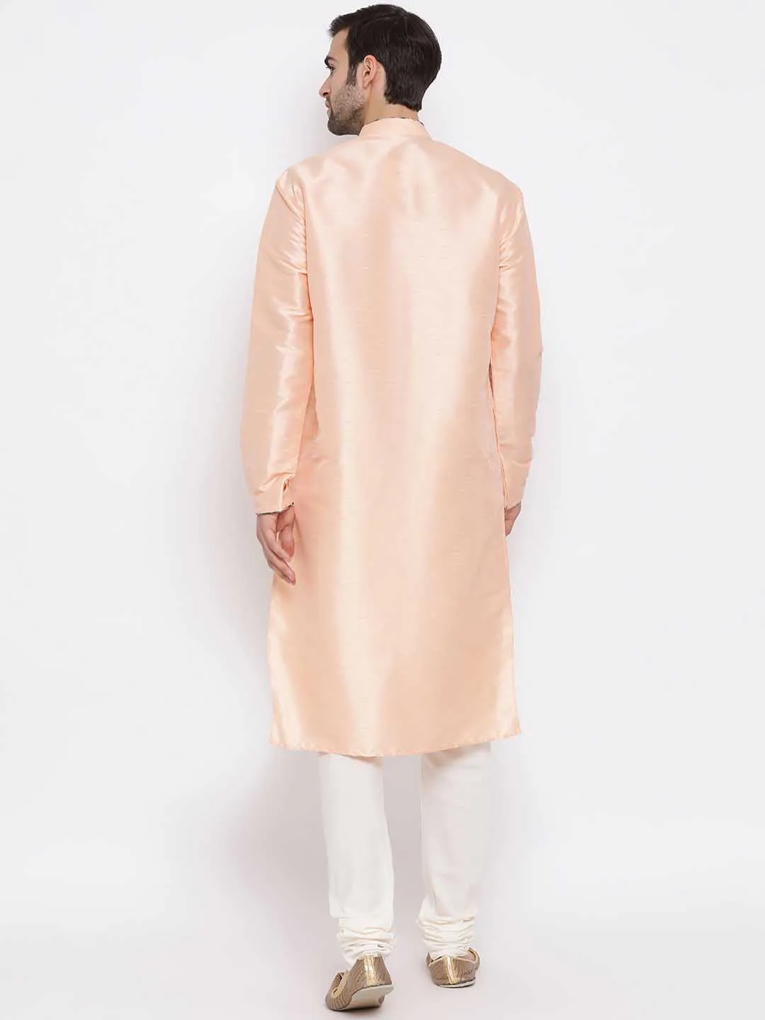 Jashvi Men's Peach Silk Kurta Pyjama Set