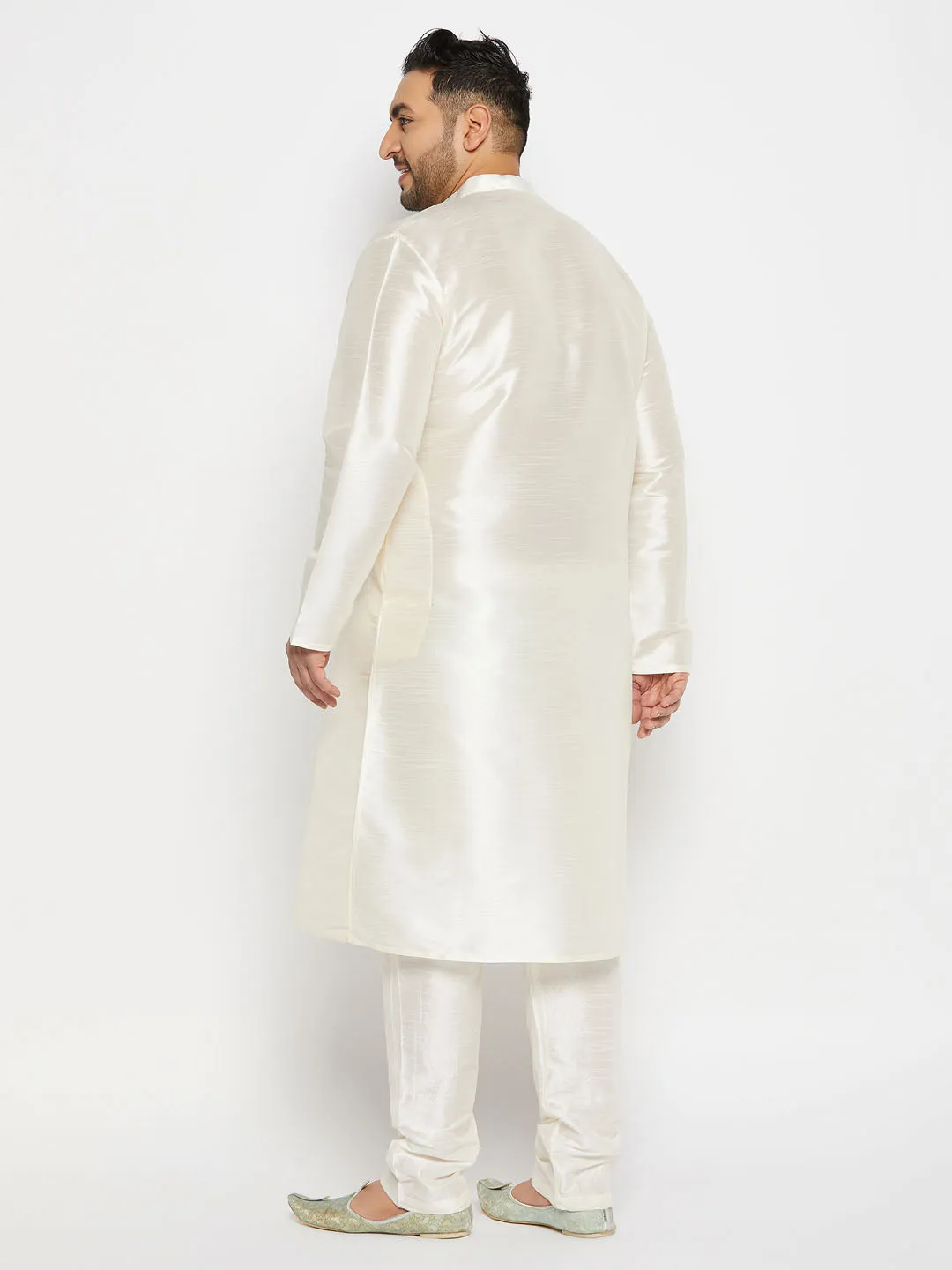 Jashvi Men's Plus Size Cream Silk Blend Kurta Pant Set