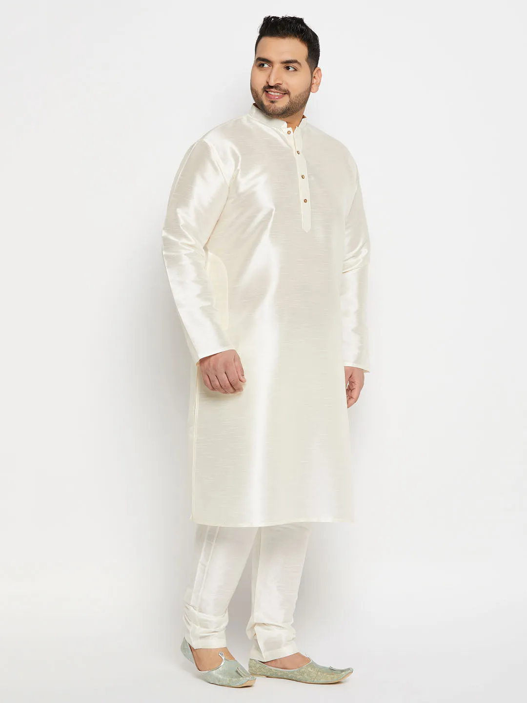 Jashvi Men's Plus Size Cream Silk Blend Kurta Pant Set