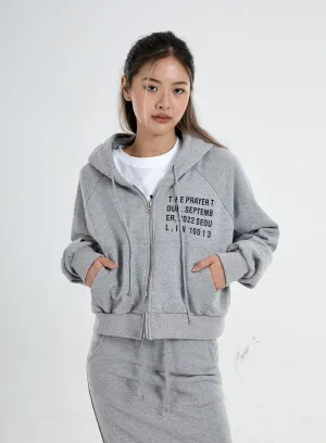 Lettering Zipper Semi Crop Hoodie CO06