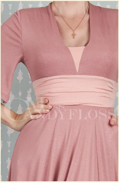 Loila-Rosite Old Rose Pink stretch dress with trumpet sleeves by Miss Candyfloss