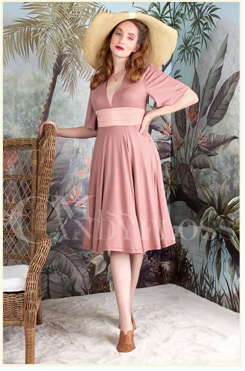 Loila-Rosite Old Rose Pink stretch dress with trumpet sleeves by Miss Candyfloss