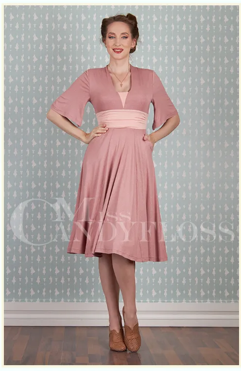 Loila-Rosite Old Rose Pink stretch dress with trumpet sleeves by Miss Candyfloss