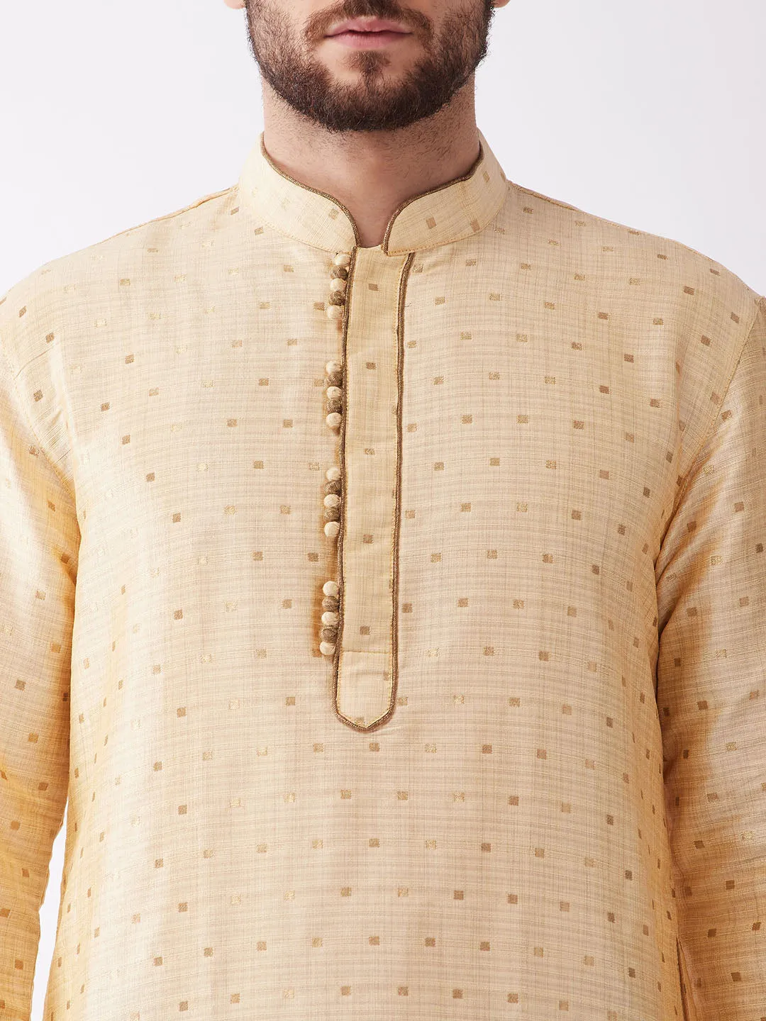 Men's Beige And Black Silk Blend Kurta And Dhoti Set - Vastramay